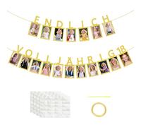 HUKUMA 18th Birthday Girl Boy Decoration, Finally Full Year 18, Finally 18 Gold, Photo Garland 18th Birthday Including 18 Glitter Cards for Photos from 1 to 18 Years, Birthday Decoration Happy