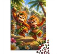 Hula Dancing Monkeys 1000 Piece Jigsaw Puzzle for Adults | 38x26cm Cardboard pieces, shared puzzle time, playful jungle scene, gift for puzzle fans