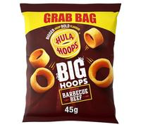Hula Hoops BIG HOOPS BBQ BEEF Grab Bag Crisps 45g Bags, Case of 36 - Bigger Hoop, bold flavour. Bigger than standard sized Hula Hoops, No Artificial Colours or Flavours, Suitable for Vegetarians