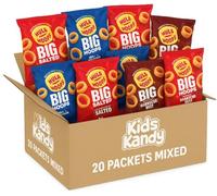 Hula Hoops Big Hoops Mixed Selection Box, 20 x 70g Packets, Ready Salted, Salt & Vinegar, BBQ Beef Flavoured Potato Crisps Snacks Variety Pack