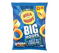 Hula Hoops Big Hoops Salt & Vinegar Crisps 20 x 70g - Super-Sized Crunchy Hoops with Bold Salt and Vinegar Flavor - Perfect Snack for Sharing or On-the-Go