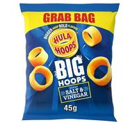 Hula Hoops BIG HOOPS SALT & VINEGAR Grab Bag Crisps 45g Bags, Case of 36 - Bigger Hoop, bold flavour. Bigger than standard sized Hula Hoops, No Artificial Colours or Flavours, Suitable for Vegetarians