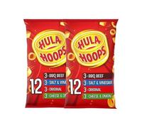 Hula Hoops Crisps Variety | BBQ, Cheese & Onion, Original, Ready Salted, Salt & Vinegar - Classic British Crisps | Flavored Snack Lunchboxes (Variety Multipack - 12Pack / 2Pack)