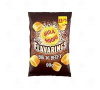 Hula Hoops Crisps Variety | BBQ, Cheese & Onion, Original, Ready Salted, Salt & Vinegar - Classic British Crisps | Flavored Snack Lunchboxes (Pack 8, Big N Beefy-90g)