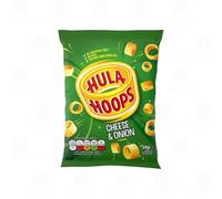 Hula Hoops Crisps Variety | BBQ, Cheese & Onion, Original, Ready Salted, Salt & Vinegar - Classic British Crisps | Flavored Snack Lunchboxes (Pack 32, Cheese & Onion 34g)