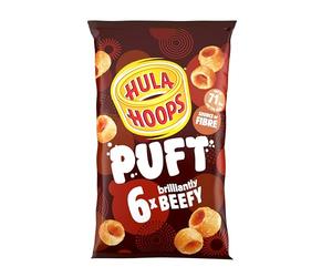 Hula Hoops PUFT - BEEF Multipack 6 x 15g Bags - Deliciously light and crispy puffed hula hoops - Completely free from artificial flavours, colours and MSG, Suitable for Vegetarians
