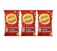 Hula Hoops Variety Multipack Crisps, Pack of 3, 6 Bags per Pack, 18 Individual Snack Bags, Original, Salt & Vinegar & Cheese Onion Flavours, Lunchbox Snacks, Party Crisps & Sharing Multipack