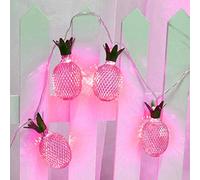 HULA Pineapple String Fairy Lights, 1.5M 10LED Geometric String Lights Pineapple String Lights Metal Fairy Lights Battery Operated for Indoor Outdoor (Pink)