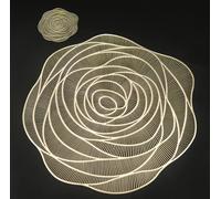 HULA Round Gold PVC Placemats, 6 Pack - Protective, Slip-proof, Easy-Clean, Decorative Table Mats for Dining Table, 38cm - Housewarming, Father's Day, Christmas, Thanksgiving Gift