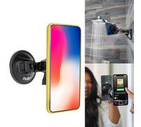 hula+ Shower/Mirror Phone Holder/Mount/Stand. Reusable Non-Residue Mount for Bathroom/Kitchen/Wall. Compatible with All Phones, Great Gift for TikTok/YouTube/Make Up… (Black)