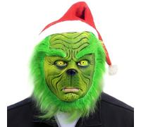 Hulaiyaa Grinchs Mask Costume, Christmas Green Monster Grinchs Mask, Scary Latex Full Head Mask, Halloween Decoration Carnival Parade Christmas Cosplay Party Plush Costume Props for Adult