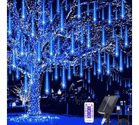 Hulaiyaa Solar Meteor Christmas String Lights 11.8 Inch 10 Tubes, 240 LED Solar Falling Christmas Lights, Meteor Shower Rain Lights, Falling Rain Snowfall Drop Lamp Outdoor Christmas Tree Garden