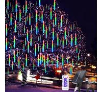 Hulaiyaa Solar Meteor Christmas String Lights 11.8 Inch 10 Tubes, 240 LED Solar Falling Christmas Lights, Meteor Shower Rain Lights, Falling Rain Snowfall Drop Lamp Outdoor Christmas Tree Garden