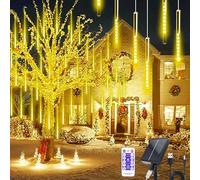 Hulaiyaa Solar Meteor Christmas String Lights 11.8 Inch 10 Tubes, 240 LED Solar Falling Christmas Lights, Meteor Shower Rain Lights, Falling Rain Snowfall Drop Lamp Outdoor Christmas Tree Garden