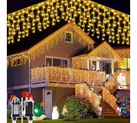 Hulaiyaa Waterproof Icicle Fairy Lights Mains Powered 16.4FT, 256 LED Mains Powered Christmas Icicle String Light with Memory, 8 Modes Christmas Hanging Lamps Outdoor Decorations for Courtyard Garden