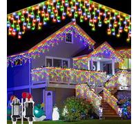 Hulaiyaa Waterproof Icicle Fairy Lights Mains Powered 26.2FT, 288 LED Mains Powered Christmas Icicle String Light with Memory, 8 Modes Christmas Hanging Lamps Outdoor Decorations for Courtyard Garden
