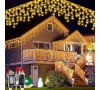 Hulaiyaa Waterproof Icicle Fairy Lights Mains Powered 26.2FT, 288 LED Mains Powered Christmas Icicle String Light with Memory, 8 Modes Christmas Hanging Lamps Outdoor Decorations for Courtyard Garden