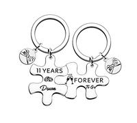 HULALA 5th 6th 9th 10th 11th 15th 20th 25th 30th 35th 40th 45th 50th Wedding Anniversary Matching Keyrings Gifts For Husband Wife Couple Parents Forever To Go Keychains (11 years)