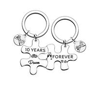 HULALA 5th 6th 9th 10th 11th 15th 20th 25th 30th 35th 40th 45th 50th Wedding Anniversary Matching Keyrings Gifts For Husband Wife Couple Parents Forever To Go Keychains (10 years)