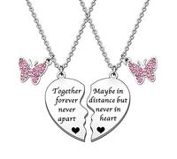 HULALA Best Friend Necklaces For 2 Girls Heart Necklace Set Gifts For Best Friends Birthday Christmas Long Distance Together Forever Never Apart Maybe In Distance But Never In Heart