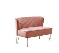 HULALA HOME 2 Seater Sofa, Velvet Upholstered Loveseat, Modern Couch with Golden Metal Legs for Living Room Apartment Small Spaces, PINK