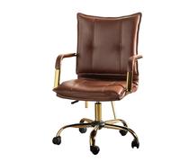 HULALA HOME Leather Office Chair Executive Desk Chair with Armrest and Lumbar Support, Adjustable Height & 360° Swivel, Cross Legged Office Chair Comfy Computer Chairs for Home Office, Brown