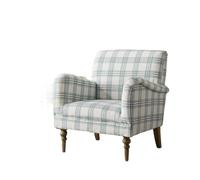HULALA HOME Modern Accent Occasional Chair with Arms and Wooden Legs, Comfy Upholstered Armchair for Living Room, Bedroom (Plaid Pattern, Blue)