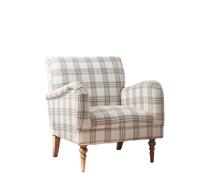 HULALA HOME Modern Accent Occasional Chair with Arms and Wooden Legs, Comfy Upholstered Armchair for Living Room, Bedroom (Plaid Pattern, Tan)