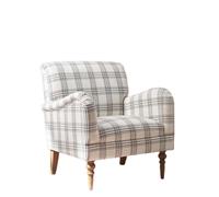 HULALA HOME Modern Accent Occasional Chair with Arms and Wooden Legs, Comfy Upholstered Armchair for Living Room, Bedroom (Plaid Pattern, Grey)
