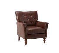 HULALA HOME Modern Faux Leather Accent Chair with Nailhead Trim, Button Tufted Armchair for Living Room Bedroom, Comfy Upholstered Sofa Reading Chair with Retro Wooden Legs, BROWN