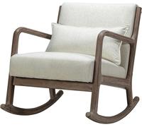 HULALA HOME Modern Rocking Accent Chair with Lumbar Pillow & Wooden Base,Comfy Living Room Lounge Armchair, Upholstered Glider Rocker Armchair for Nursery, Bedroom, LINEN