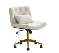 HULALA HOME Vanity Chair with wheels Criss Cross Legged Armless Adjustable Height Velvet Swivel Chair for Home Office Bedroom, Tan
