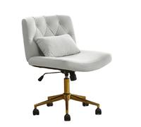 HULALA HOME Vanity Chair with wheels Criss Cross Legged Armless Adjustable Height Velvet Swivel Chair for Home Office Bedroom, Grey