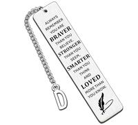 HULALA Initial Bookmark Inspirational Gifts for Women Girls Men Book Mark for Book Lover Student Friends Daughter Son Birthday Graduation Christmas Gifts Always Remember You are Braver (D)