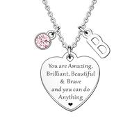 HULALA Initial Necklace Inspirational Gifts For Women Teenage Girl Adjustable Alphabet Letter Heart Charm Necklaces Motivational Jewellery Gifts For Best Friend Daughter Sister Birthday Christmas (B)