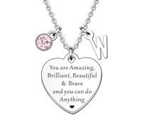 HULALA Initial Necklace Inspirational Gifts For Women Teenage Girl Adjustable Alphabet Letter Heart Charm Necklaces Motivational Jewellery Gifts For Best Friend Daughter Sister Birthday Christmas (W)