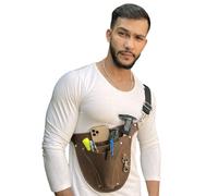 Hulara Top Grain Buff Leather 3 Pocket Tool Pouch Organizer for Florist,Gardener, Carpenter, Builders, Adjustable Belt,Colour -Brown.