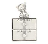Hulex Supplies Baby First Tooth Keepsake Box, Drawer Type Silver Zinc Alloy Teeth and Hair Memory Box with Cartoon Bear Decor, Engraved My First Tooth and My First Curl for Boys and