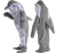 HULG Dolphin Blanket Onesie Adults - Soft Cozy Dolphin Blanket - Wearable Fleece Throw Flannel Dolphin Tail Hoodie - Oversized Dolphin Sleeping Bags Costume For (Grey,XS)
