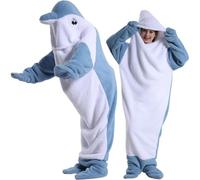 HULG Dolphin Blanket Onesie Adults - Soft Cozy Dolphin Blanket - Wearable Fleece Throw Flannel Dolphin Tail Hoodie - Oversized Dolphin Sleeping Bags Costume For (Blue,XXL)
