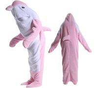 HULG Dolphin Blanket Onesie Adults - Soft Cozy Dolphin Blanket - Wearable Fleece Throw Flannel Dolphin Tail Hoodie - Oversized Dolphin Sleeping Bags Costume For (Pink,M)