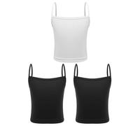 HULIJA 3 Pieces Kids Girls Spaghetti Straps Dance Crop Top Solid Color Tank Top Vest Ribbed Camisole Undershirts Black&Black&White 10-12 Years