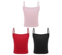 HULIJA 3 Pieces Kids Girls Spaghetti Straps Dance Crop Top Solid Color Tank Top Vest Ribbed Camisole Undershirts Black&Red&Pink 8-10 Years