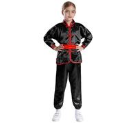 HULIJA Boys Girls Kung Fu Master Tai Chi Uniform Traditional Martial Art Performance Outfit Long Sleeve Top with Pants Black 3-4 Years