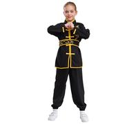HULIJA Kids Boys Girls Kung Fu Suit Tai Chi Master Uniform Chinese Martial Arts Wing Chun Set Traditional Wushu Costumes Black 7-8 Years