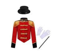 HULIJA Kids Girls Circus Ringmaster Costume Magic Show Performance Outfit Long Sleeve Tassel Jacket with Hat Wand Gloves Red 9-10 Years