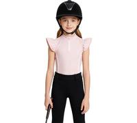 HULIJA Kids Girls Half Zip Athletic Top Ruffled Sleeve Riding Shirt Competition Equestrian Clothing Pink 11-12 Years