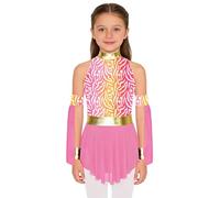 HULIJA Kids Girls Halloween Cavegirl Costume Sleeveless Leopard Print Patchwork Cave Mesh Dress Pink 5-6 Years