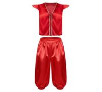 HULIJA Men 2 Pcs Arab Prince Costume Arabian Costume | Middle East Arabian Prince Uniforms,Open Front Vest and Capri Pants,Front Lace Up Vest Closure,Baggy Capri Harem Pants Set
