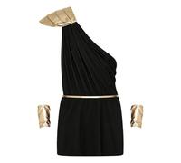 HULIJA Men Ancient Greek King Roman Cosplay Outfit Stage Performance Costumes Skirted Leotard Romper for Rave Black M